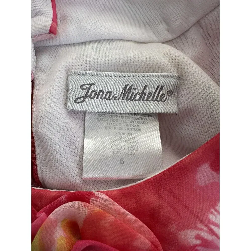 Jona Michelle Girls Summer Sun Dress Party Lined Pink/green White Size 8